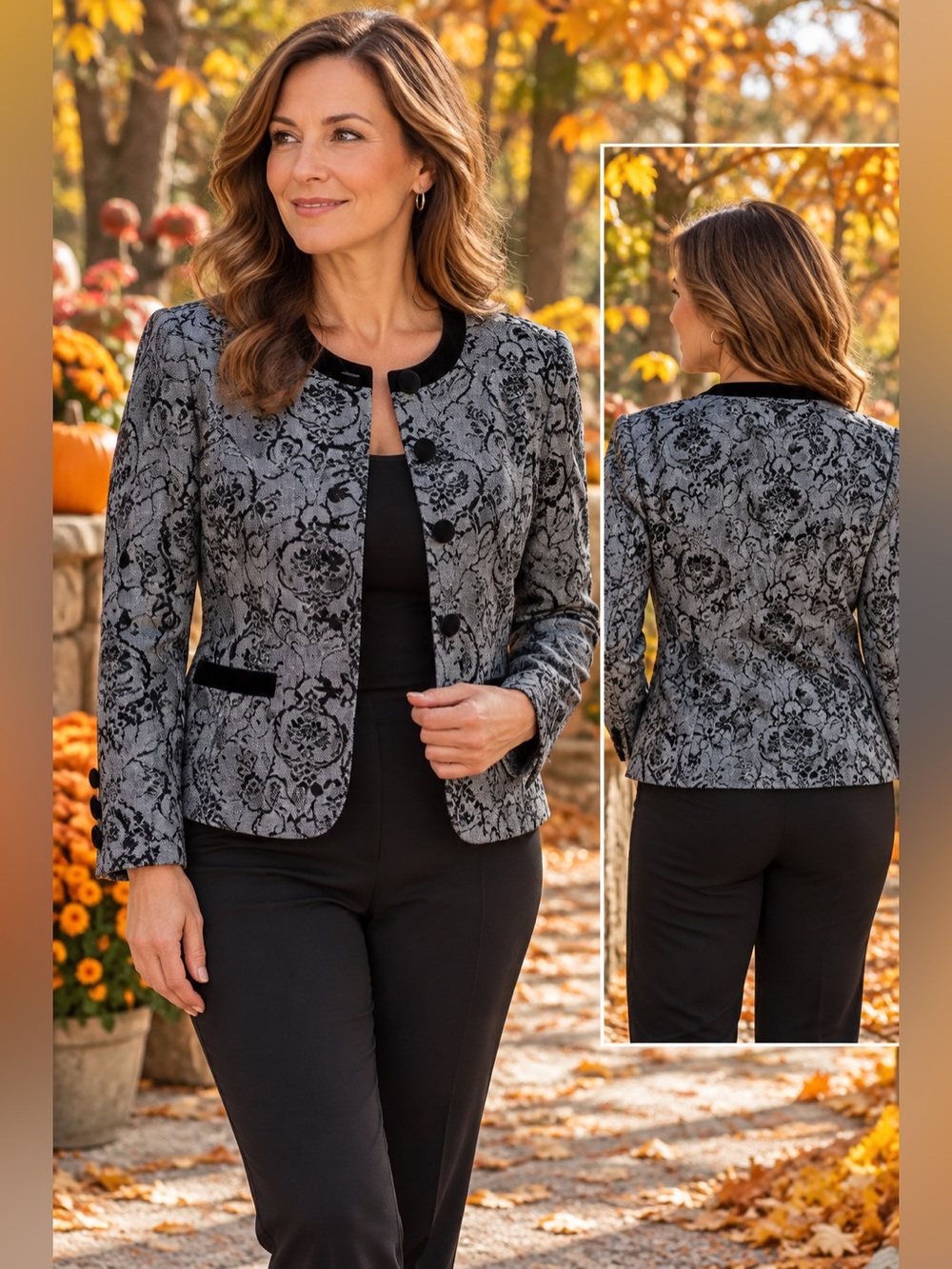 Covington Women's Elegant Black and Gray Patterned Blazer